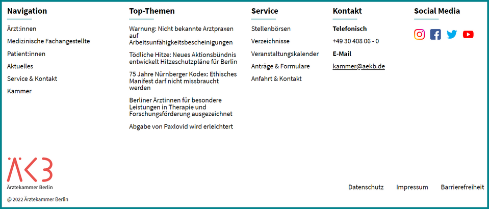 Screenshot vom Footer, also vom unteren Seitenbereich