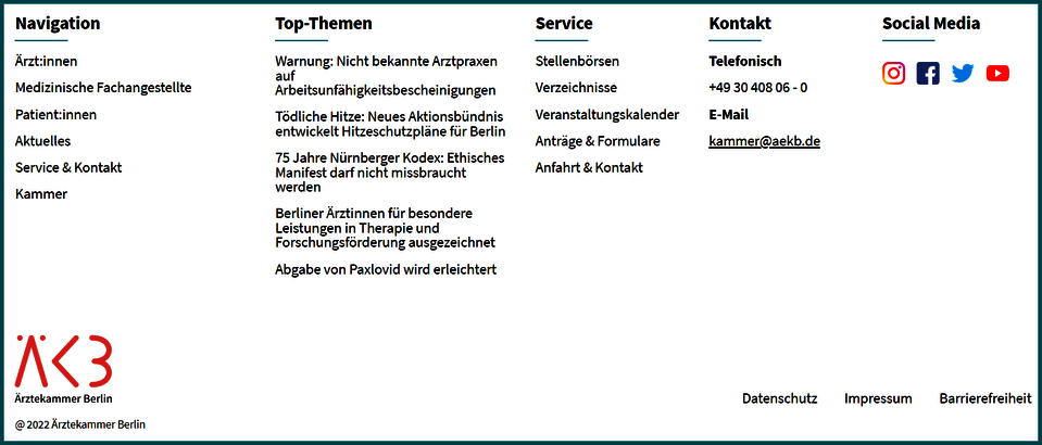 Screenshot vom Footer, also vom unteren Seitenbereich